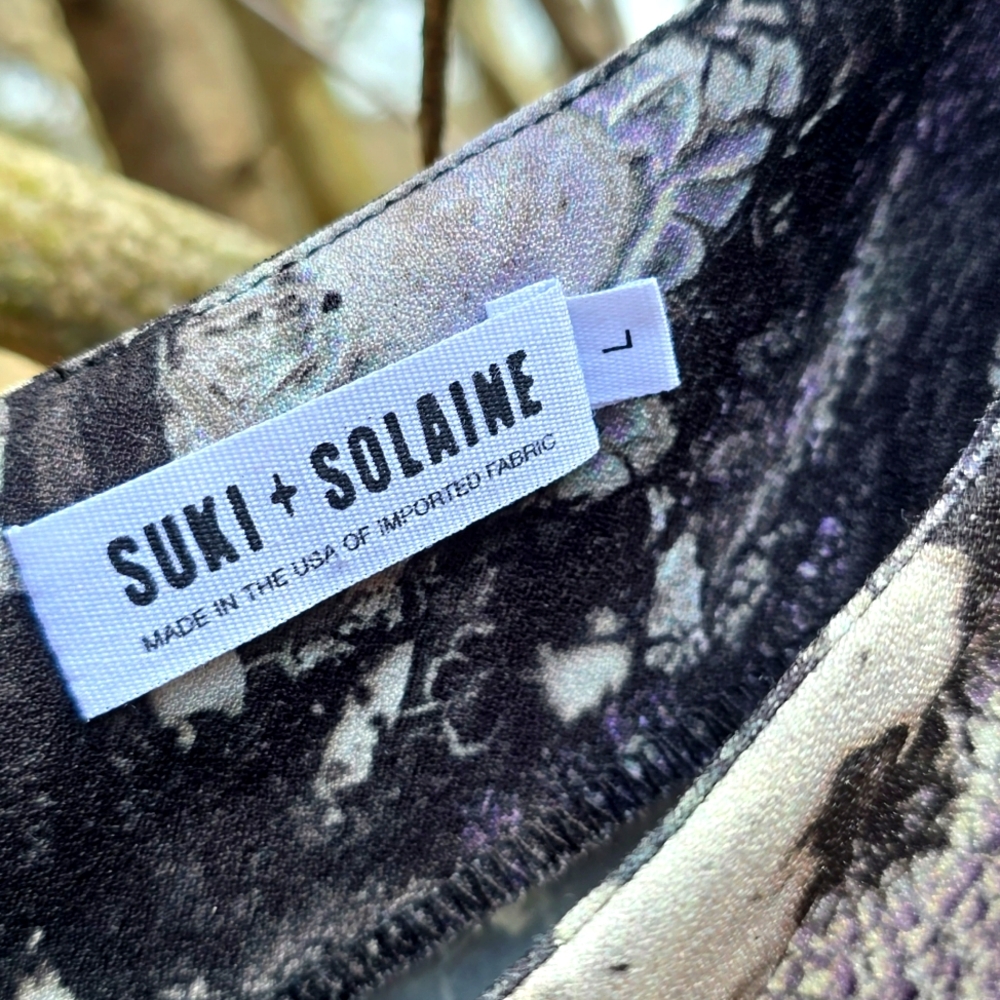 Suki + Solane Abstract MOON Marbled  Shift Dress Black Gray Made USA Sz LARGE